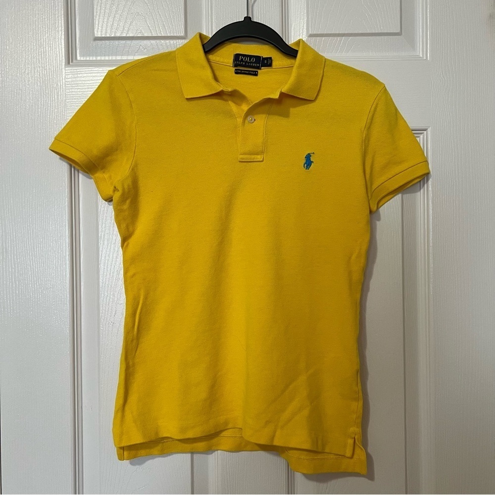Polo Ralph Lauren Yellow Collared Logo Skinny Polo Short Sleeve T-Shirt - Sz S - Picture 2 of 11